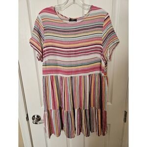Shein Women's Multicolor Striped Tiered Short Sleeve Knee Length Dress, 3XL
